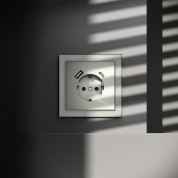 Розетка 1-м СП S70 16А с USB A+С с заземл. защ. шторки механизм сталь Voltum VLS040505