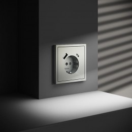 Розетка 1-м СП S70 16А с USB A+С с заземл. защ. шторки механизм сталь Voltum VLS040505