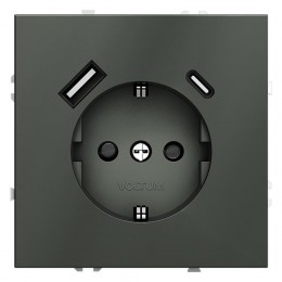 Розетка 1-м СП S70 16А с USB A+С с заземл. защ. шторки механизм титан Voltum VLS040506