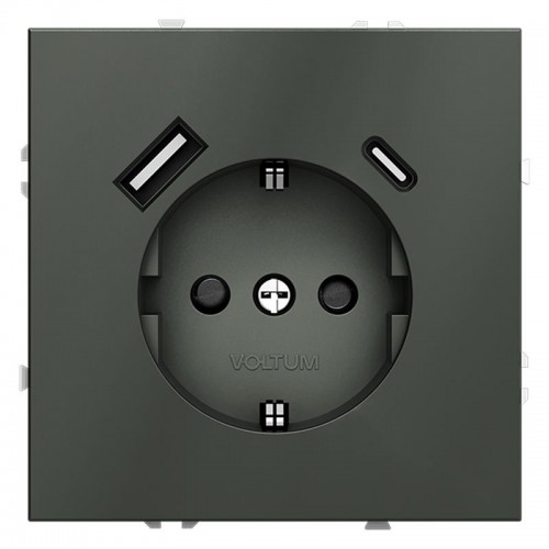 Розетка 1-м СП S70 16А с USB A+С с заземл. защ. шторки механизм титан Voltum VLS040506