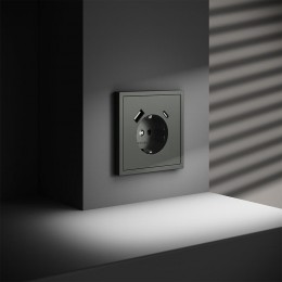 Розетка 1-м СП S70 16А с USB A+С с заземл. защ. шторки механизм титан Voltum VLS040506