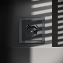 Розетка 1-м СП S70 16А с USB A+С с заземл. защ. шторки механизм графит Voltum VLS040507