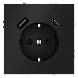 Розетка 1-м СП S70 16А с USB A+С с заземл. защ. шторки механизм черн. матов. Voltum VLS040508