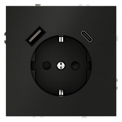 Розетка 1-м СП S70 16А с USB A+С с заземл. защ. шторки механизм черн. матов. Voltum VLS040508
