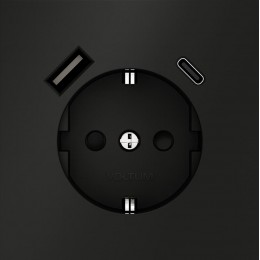 Розетка 1-м СП S70 16А с USB A+С с заземл. защ. шторки механизм черн. матов. Voltum VLS040508