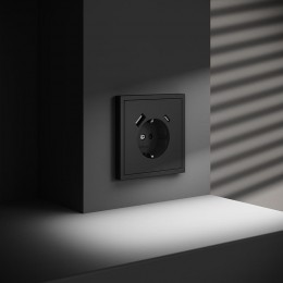 Розетка 1-м СП S70 16А с USB A+С с заземл. защ. шторки механизм черн. матов. Voltum VLS040508