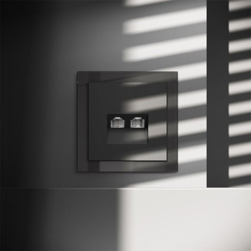 Розетка компьютерная 2-м СП S70 RJ45 + RJ45 кат.6 механизм черн. матов. Voltum VLS060208