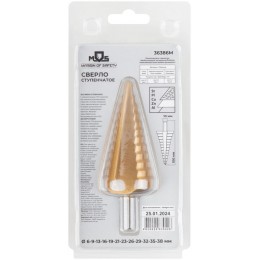 Сверло ступенчатое HSS по металлу 12 ступеней 6-9-13-16-19-21-23-26-29-32-35-38мм MOS 36386М