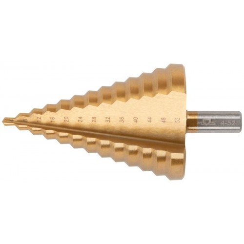 Сверло ступенчатое HSS по металлу 13 ступеней 4-8-12-16-20-24-28-32-36-40-44-48-52мм MOS 36387М