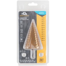 Сверло ступенчатое HSS по металлу 13 ступеней 4-8-12-16-20-24-28-32-36-40-44-48-52мм MOS 36387М