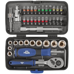 Мини-набор инструмента (биты; головки; вороток; удлинитель) 38шт пластиковый кейс MOS 65000М