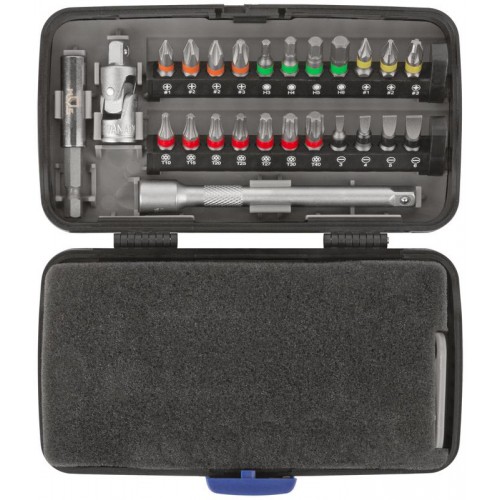 Мини-набор инструмента (биты; головки; вороток; удлинитель) 38шт пластиковый кейс MOS 65000М