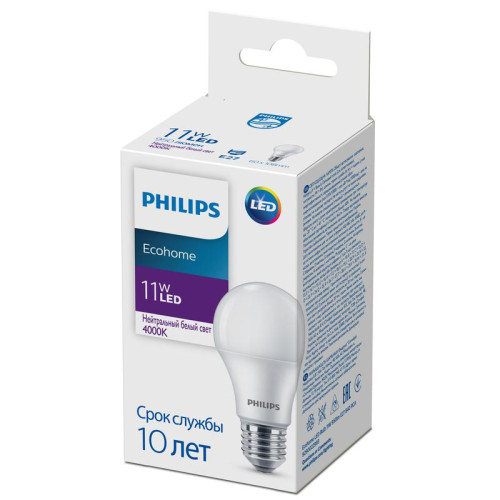 Лампа светодиодная Ecohome LED Bulb 11Вт 950лм E27 840 RCA Philips 929002299317