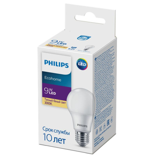 Лампа светодиодная Ecohome LED Bulb 9W 680lm E27 830 Philips 929002298917