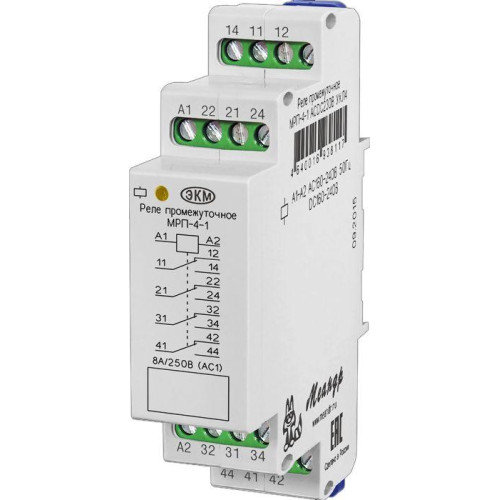 Реле промежуточное МРП-4-1 ACDC230В УХЛ4 4 переключ. контакта коммутируемый ток до 8А Меандр A8302-16938117