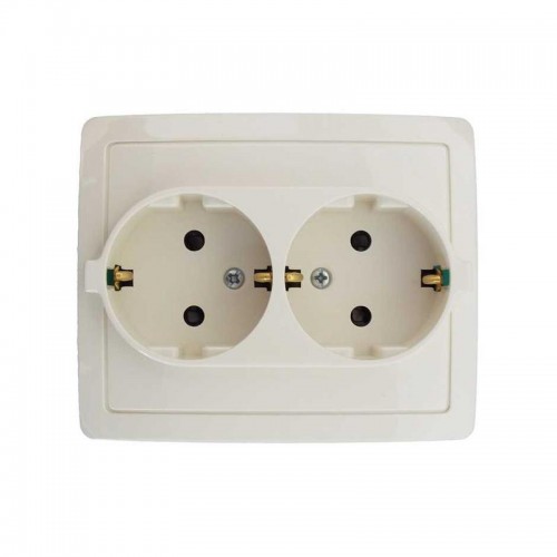 Розетка 2-м СП Simon15 16А IP20 250В с заземл. Schuko защ. шторки винт. клеммы сл. кость Simon 1590451-031