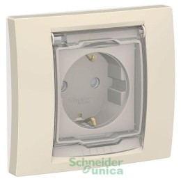 Розетка 1-м 2мод. Unica New 16А IP44 с заземл. защ. шторки с крышкой беж. SchE NU003744