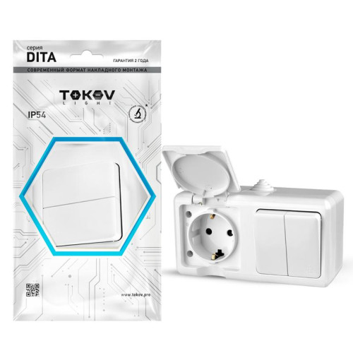 Блок ОП Dita (розетка 16А 250В с заземл. 2-кл. выкл. 10А) IP54 бел. TOKOV LIGHT TKL-DT-V2RZ-C01-IP54