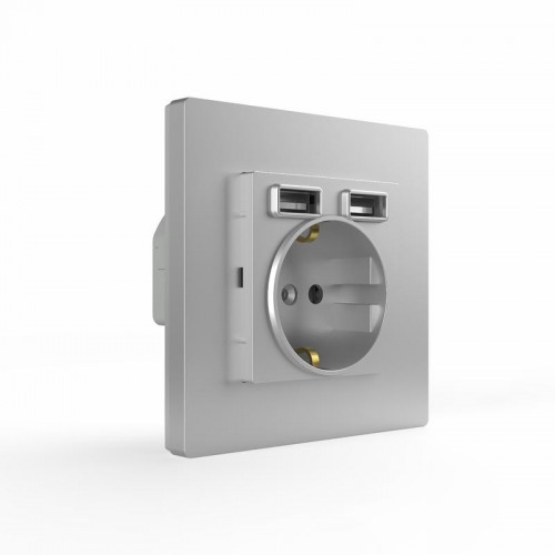 Розетка 1-м СП Pixel с заземл. с 2-мя заряд. устр. USB тип A+A механизм алюм. TOKOV ELECTRIC TKE-PX-R1U2A-C03