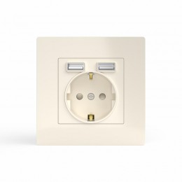 Розетка 1-м СП Pixel с заземл. с 2-мя заряд. устр. USB тип A+A механизм беж. TOKOV ELECTRIC TKE-PX-R1U2A-C02