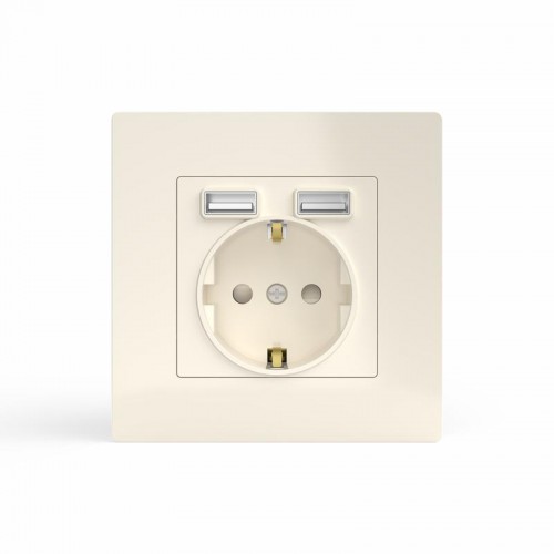 Розетка 1-м СП Pixel с заземл. с 2-мя заряд. устр. USB тип A+A механизм беж. TOKOV ELECTRIC TKE-PX-R1U2A-C02