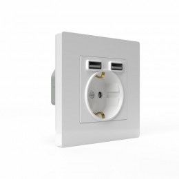 Розетка 1-м СП Pixel IP20 с заземл. с 2-мя заряд. устр. USB тип A+A механизм бел. TOKOV ELECTRIC TKE-PX-R1U2A-C01
