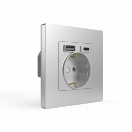 Розетка 1-м СП Pixel IP20 с заземл. с 2-мя заряд. устр. USB тип A+C механизм алюм. TOKOV ELECTRIC TKE-PX-R1U2AC-C03