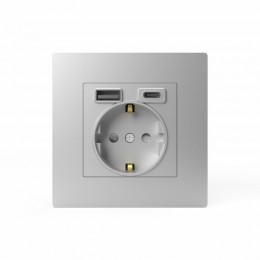 Розетка 1-м СП Pixel IP20 с заземл. с 2-мя заряд. устр. USB тип A+C механизм алюм. TOKOV ELECTRIC TKE-PX-R1U2AC-C03