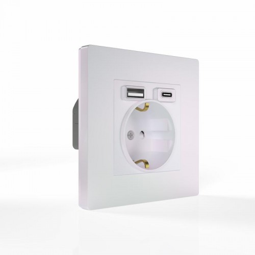 Розетка 1-м СП Pixel IP20 с заземл. с 2-мя заряд. устр. USB тип A+C механизм перламутр. TOKOV ELECTRIC TKE-PX-R1U2AC-C04