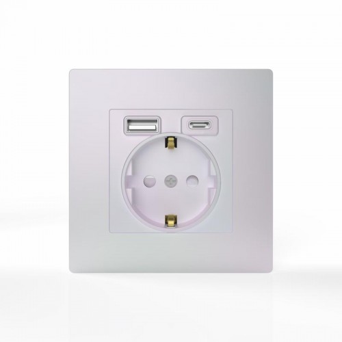 Розетка 1-м СП Pixel IP20 с заземл. с 2-мя заряд. устр. USB тип A+C механизм перламутр. TOKOV ELECTRIC TKE-PX-R1U2AC-C04