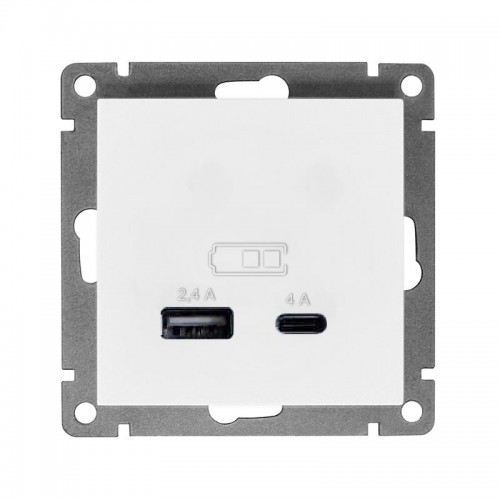 Розетка 2-м USB СП Афина 5В тип А(2.4А)+С(4А) механизм бел. Universal А0059