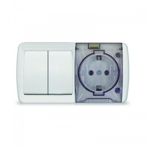 Блок ОП Клио 2-кл. выкл. 10А + розетка 1-м 16А 250В с заземл. с прозр. крышкой бел. Universal К2239