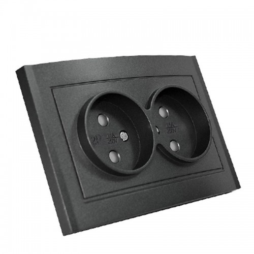 Розетка 2-м СП Бриллиант 16А IP20 без заземл. защ. шторки в сборе графит Universal 7947526-Gr