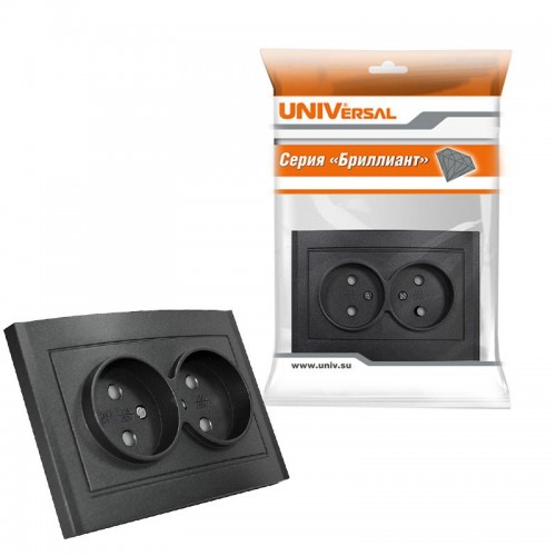 Розетка 2-м СП Бриллиант 16А IP20 без заземл. защ. шторки в сборе графит Universal 7947526-Gr