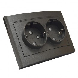 Розетка 2-м СП Бриллиант 16А IP20 с заземл. защ. шторки в сборе графит Universal 7947540-Gr
