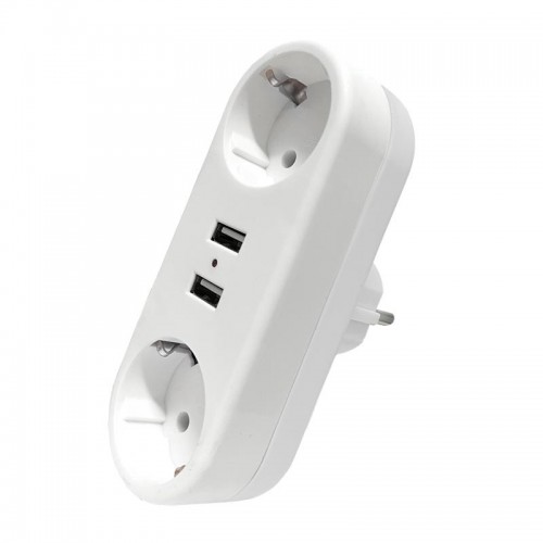 Разветвитель 2-м плоский с заземл.16А 2USB А+А 2.4А 3500Вт бел. DOMTOK 2732