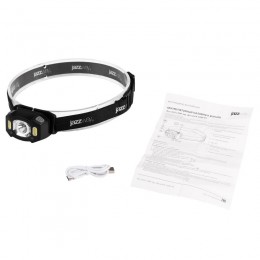 Фонарь аккумуляторный налобный AccuH3-L5W-bk LED 5Вт + 2хRED SMD IP54 5 режимов: 100проц. 180лм 3.5ч/50проц. 110лм 5.5ч/30проц. 65лм 15ч/красн. 28ч/мигающ. красн. 12ч аккум. управл. жестами черн. JazzWay 5036703