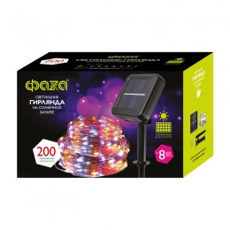 Светильник светодиодный садовый SLR-G03-200M нить 200LED мультицвет с колышком на солнечн. батарее ФАZА 5036406