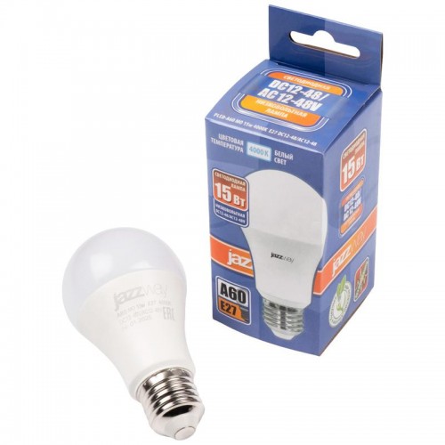 Лампа светодиодная низковольтная PLED-A60 MO 15Вт 4000К холод. бел. E27 12-48В AC/DC Pro JazzWay 5050563