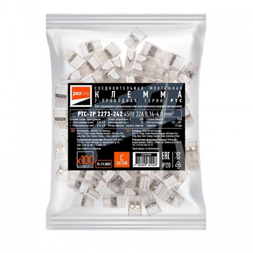 Клемма монтажная нажимного соединения PTC-2P 2273-242 450В 32А 0.14-4.0кв.мм JazzWay 5051096
