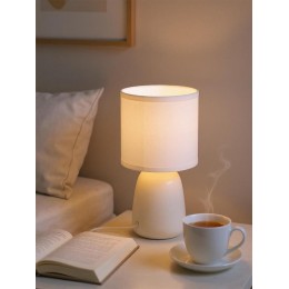 Светильник настольный JH2-02-wh E14 IP20 130х130х255мм керамика; ткань; PVC-пластик бел. JazzWay 5062313