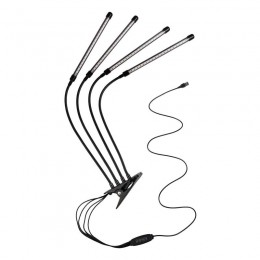 Светильник светодиодный «КРИСТАЛЛ» CTL2-USB-bl Agro для растений спектр 4 плафона по 10Вт на прищепке пульт на шнуре IP40 красн./син. ФАZА 5068810