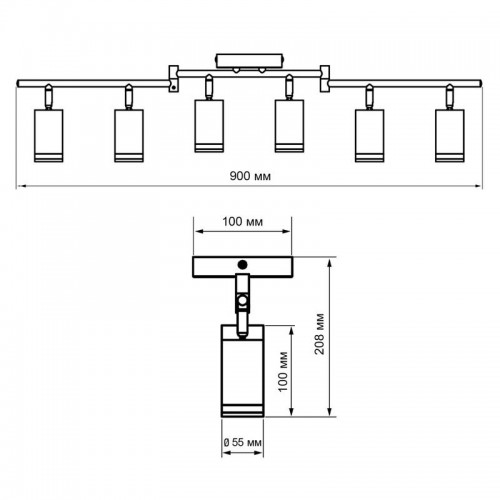 Светильник PCL-0306 6xGU10 IP20 230В BL настен./потолочн. декор. под лампу JazzWay 5066601