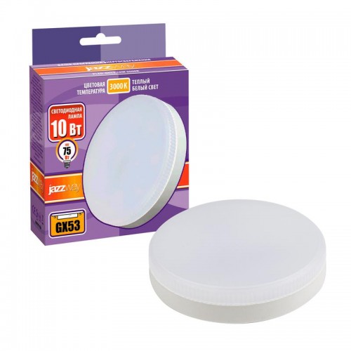 Лампа светодиодная PLED-GX53 10Вт таблетка матовая 3000К тепл. бел. GX53 800лм 230В JazzWay 1029072