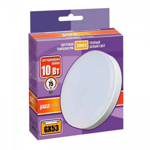 Лампа светодиодная PLED-GX53 10Вт таблетка матовая 3000К тепл. бел. GX53 800лм 230В JazzWay 1029072