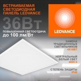 Панель светодиодная 595х595 светильник ДВО 36Вт 4000К 3600Лм Белый ECOCLASS PANEL