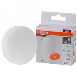 Лампа светодиодная LED 6 Вт GX53 6500К 480Лм таблетка 220 В (замена 50Вт) OSRAM