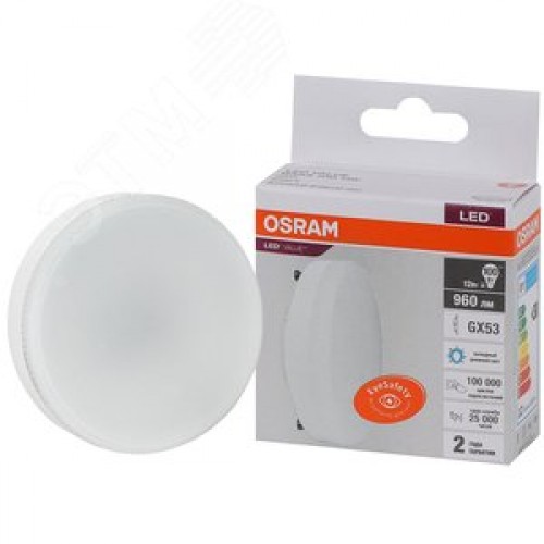 Лампа светодиодная LED 12 Вт GX53 6500К 960Лм таблетка 220 В (замена 100Вт) OSRAM