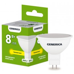 Лампа светодиодная MR16 софит 8Вт 230В 3000К GU5.3 GENERICA