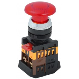Кнопка AELA-22 ''Грибок'' красный d22мм неон/240В NO+NC GENERICA
